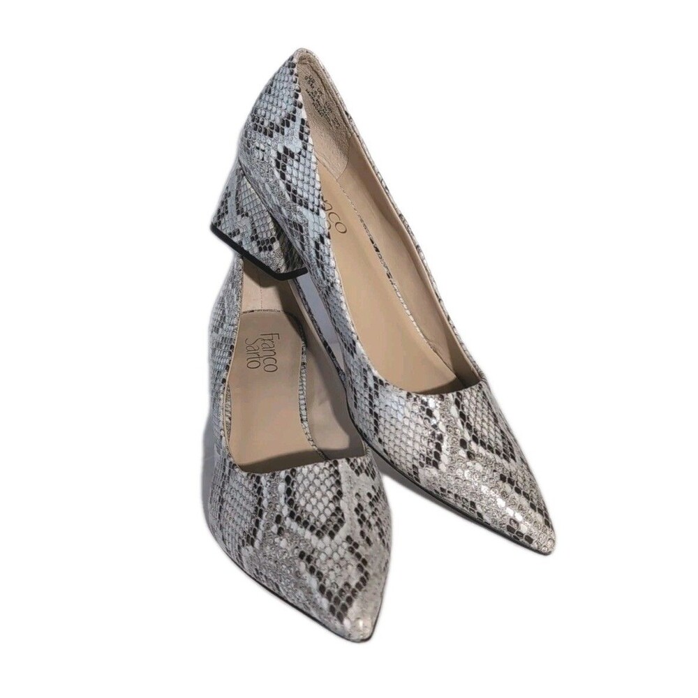 Franco Sarto Snake Print Pointed Toe Block Heel Pumps 9.5
